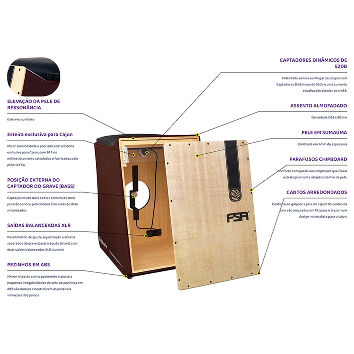 Cajon Eletrico FSA Gibão FGB6502 Vinho