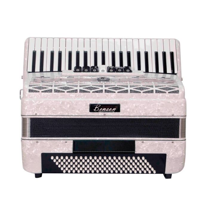 Acordeon Benson 120 baixos BAC120-7PWH branco c/9 registros 1