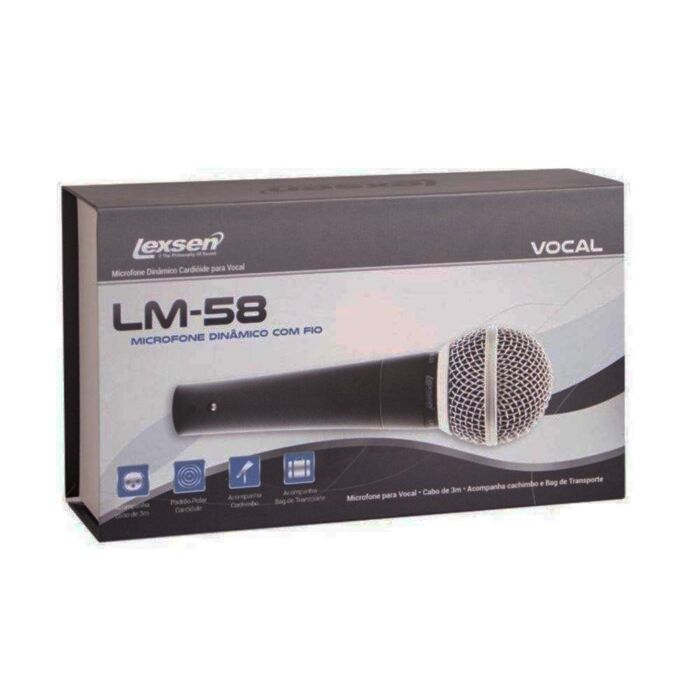 Microfone Lexsen cardioide Cabo 3m c/Cachimbo LM-58 1