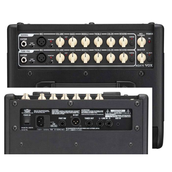 O Vox AGA70 é um amplificador de violão compacto e poderoso, projetado para oferecer um som natural e cristalino para músicos que buscam qualidade e versatilidade. Com 70 watts de potência, este amplificador possui um alto-falante de 6,5 polegadas e uma s