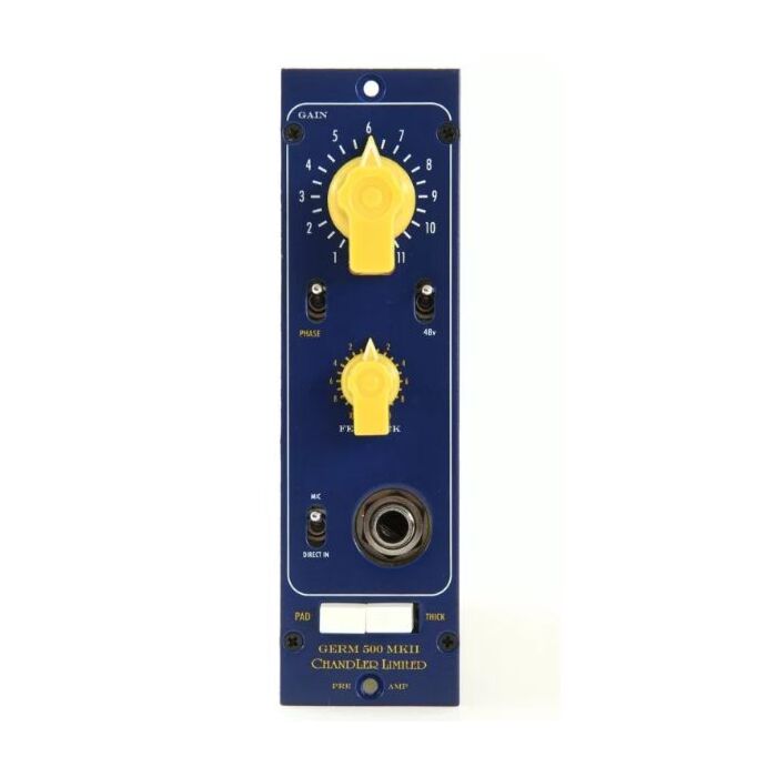 Chandler limited germ 500 mkii microphone preamp - serie 500 - usado O pré-amplificador Chandler Limited Germ 500 MkII série 500 fornece um som clássico de pré-amplificador de germânio em um formato convenientemente modular.-chandler limited germ 500 mkii
