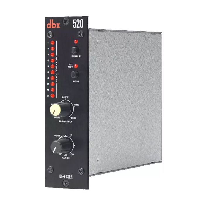 De-esser dbx 520 - série 500 - usado De-Esser dbx 520 - Série 500 - Usado - Baseado no lendário dbx 902, o dbx 520 possui controle de frequência com faixa de 800Hz a 8kHz, medidor de redução de ganho e De-essing Amount Range De 0 a 20dB.-de-esser dbx 520