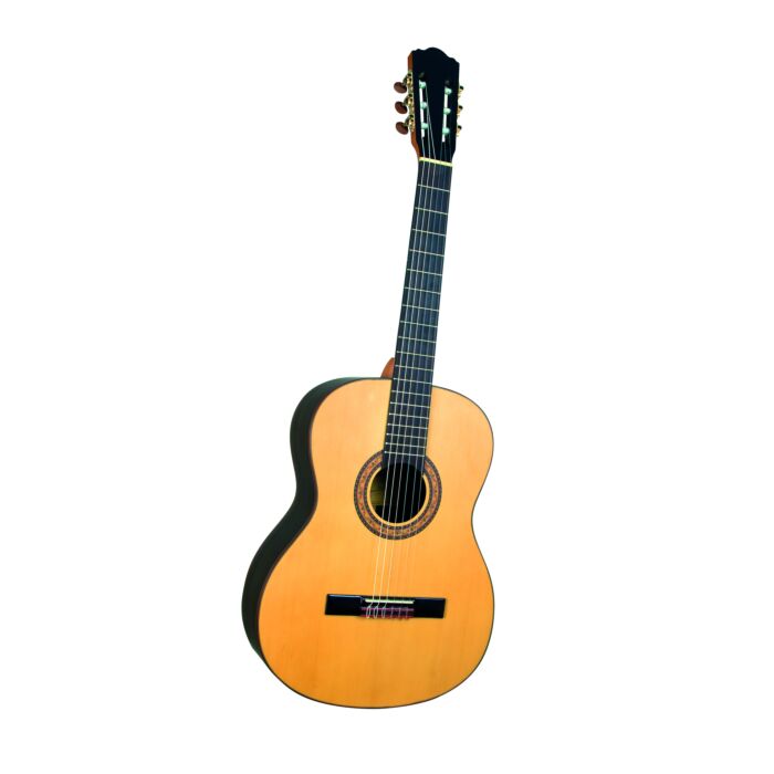 Di giorgio romeo violão clássico com cordas de nylon Di Giorgio Romeo - Violão acústico em formato clássico com cordas de nylon, caixa em Indian Rosewood e tampo maciço em Spruce Canadense, escala em Ébano da Índia com 19 trastes em Alpaca. Tensor bilater