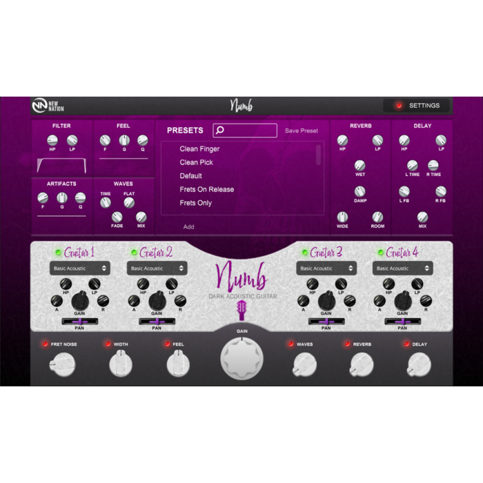 4 motores de guitarra com 14 guitarras sampleadas diferentes oferecendo opções exclusivas de mixagem e design de som - Numb - Dark Acoustic Guitar - NNLLC | Libraries-Numb - Dark Acoustic Guitar - NNLLC | Libraries ID-86859