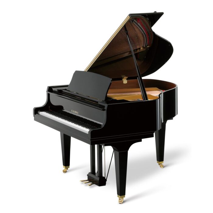Piano de cauda kawai gl-10 KAWAI GL-10 - Piano de cauda de 88 teclas, 3 pedais, 153 cm de profundidade, tábua harmônica de Spruce maciço, tampa do teclado com amortecedor hidráulico, mecanismo Millennium III em ABS-Carbono, martelos com cabeças de mogno e