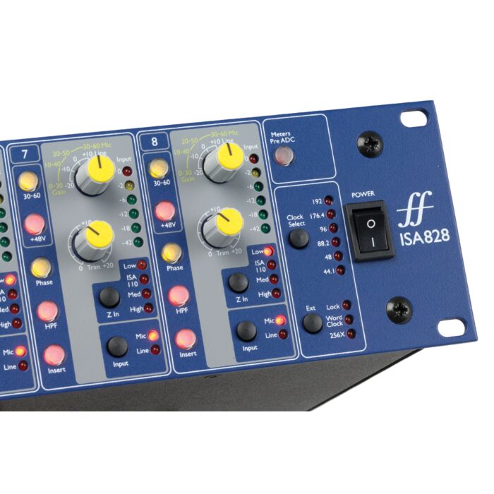 Pré-amplificador focusrite isa 828 Pré-amplificador FOCUSRITE ISA 828 - Pré-amplificador de 8 canais com alimentação por transformadores, conversor A-D opcional de 8 canais a 192kHz, filtro HI-PASS, impedância selecionável interface em LEDs. -pré-amplifi
