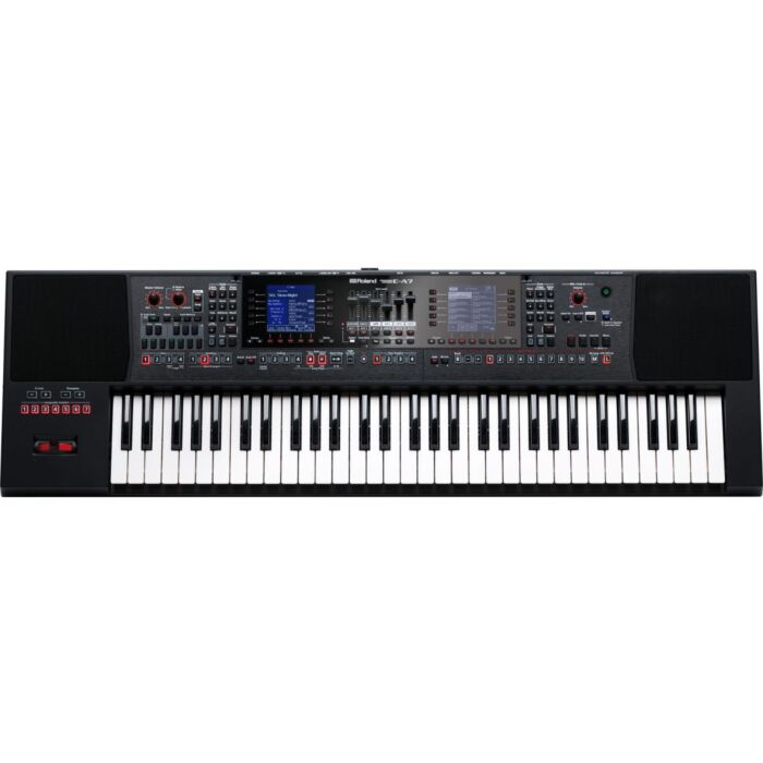 Roland e-a7 arranjador expansível - usado Roland E-A7.Teclado Arranjador Expansível, possui Sampler integrado (128Mb), conta com 61 teclas, mais de 1500 sons, operação fácil com duas telas LCD e muitos botões físicos (156 botões no total).-roland e-a7 arr