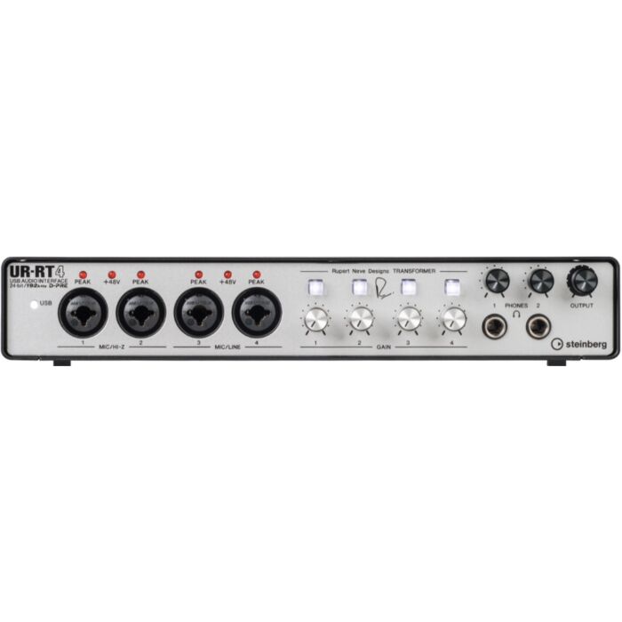 Interface de áudio Steinberg com 6 entradas, sendo: 4 no padrão Combo (XLR + TRS), pré amplificador D-PRÉ e trafo RND (Rupert Neve Designs) e 4 no padrão TRS; 4 saídas principais TRS; conectores MIDI. 2 saídas dedicadas à monitoração (fone). Chassis metál