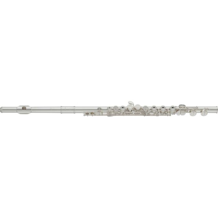 Yamaha YFL-412 Flauta Flauta transversal soprano (C), “cabeça”, “corpo” e “pé” em prata maciça, chaves em alpaca e fechadas com braços longos, c/ G deslocado, mecanismo de E separado, c/ estojo e acessórios. Mod. Intermediário.-yamaha yfl-412 flauta ID-45