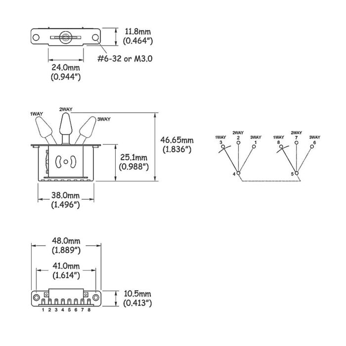 Chave Seletora De 3 Posições Spirit CST3-NON #6-32-CR/WH 1