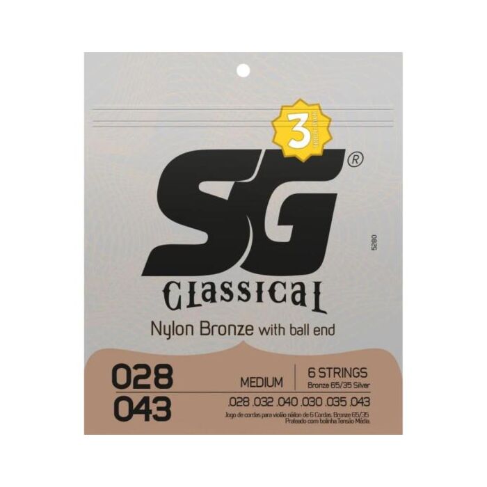 Encordoamento Para Violão Nylon Bronze Medium Pack (c/3) SG 1