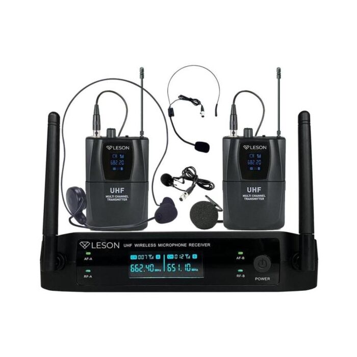Sistema de Microfone Duplo Sem Fio Com Headset Leson LS962 Preto 1