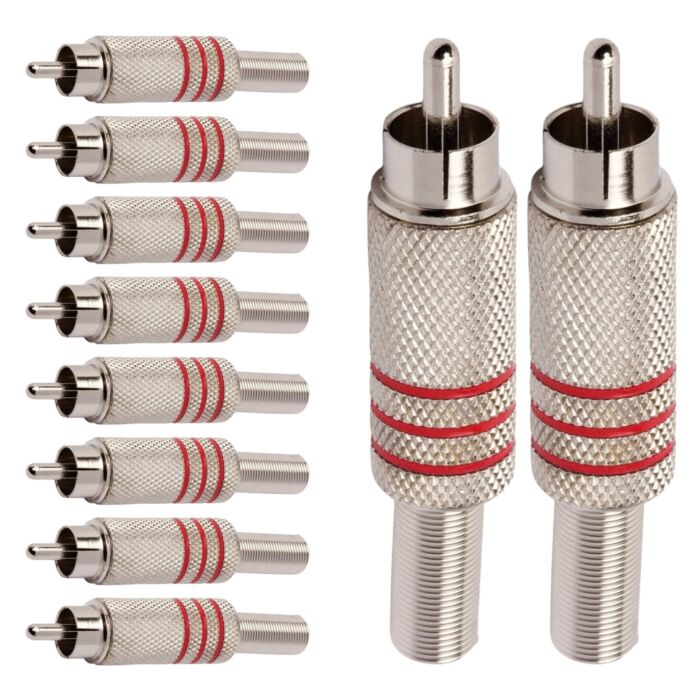 Conector Linha Rca Macho Metal Niquel Vermelho Storm 10 Unidades 1
