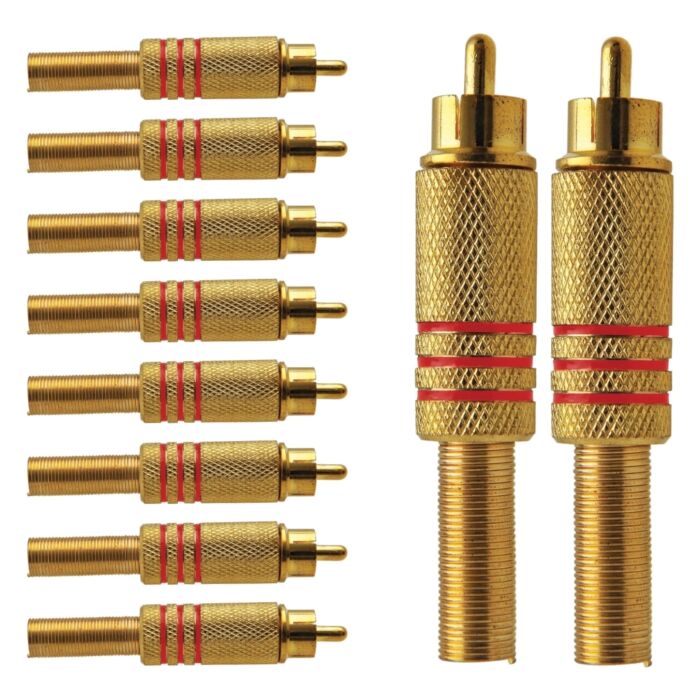 Conector Linha Rca Macho Metal Gold Vermelho Storm  10 Unidades 1