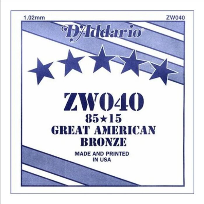 Corda Avulsa Violão Aço .040 D Addario 80/15 Bronze ZW040 1