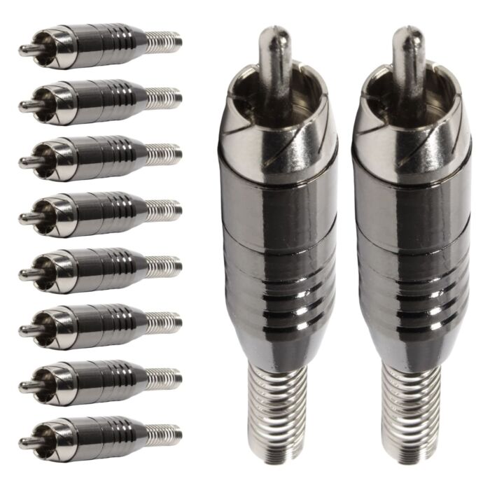 Conector Linha Rca Macho Niquel Preto Com Mola Storm 10 Unidades 1