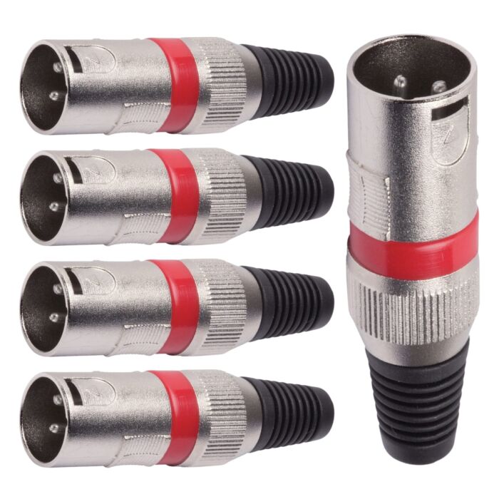 Conector Xlr Macho Linha Vermelho Metalico Storm 05 Unidades 1