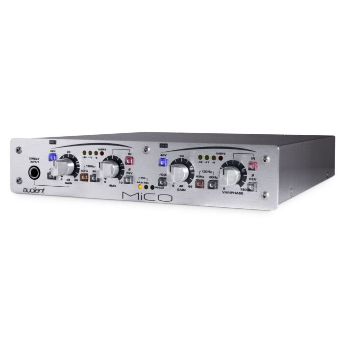 Audient mico pré Mico é cheio de recursos, um pré-amplificador de microfone duplo compacto, com conversão digital embutida analógica ultra-alta qualidade, tornando-se um front-end ideal para usuários desk-top.-audient mico pré ID-2839