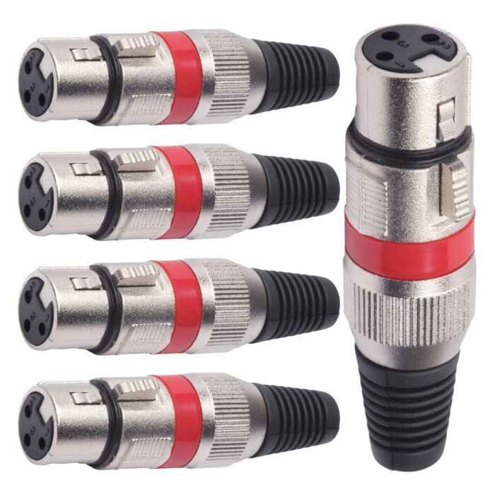 Conector Xlr Femea Linha Vermelho Corpo Metalico Storm 05 Unidades 1