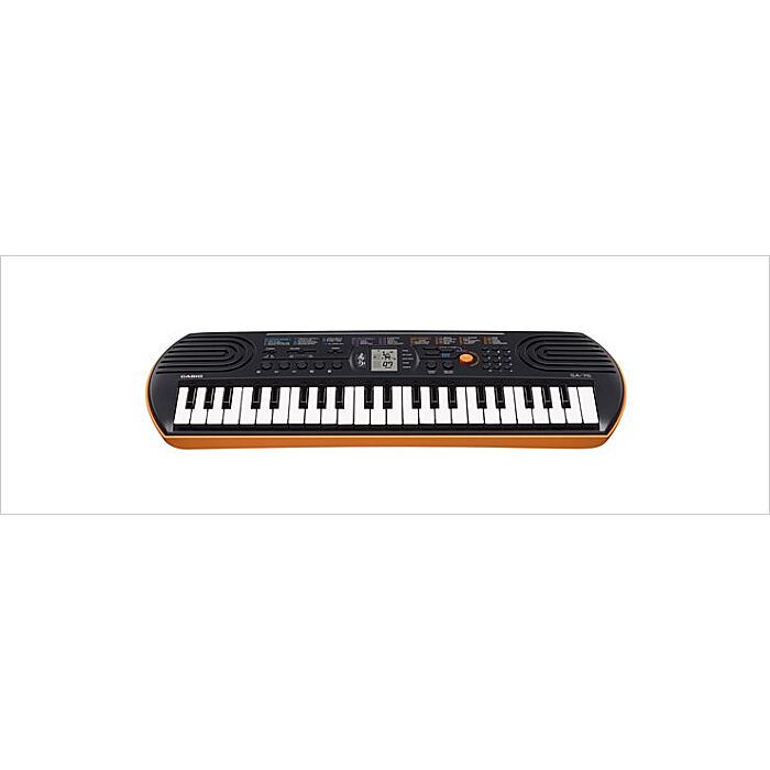 Casio sa-76 teclado arranjador infantil Mini-teclado eletrônico portátil laranja, com 44 teclas (Mini-size), 8 notas de polifonia, Display LCD, 100 timbres, 50 ritmos, 10 canções na memória, função lição, 5 pads de percussão, Tunning Control, 2 auto-falan