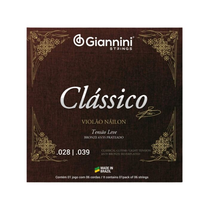 Encordoamento Giannini Clássico P/violão Nylon 65/35 Prateado Leve Genwpl 1