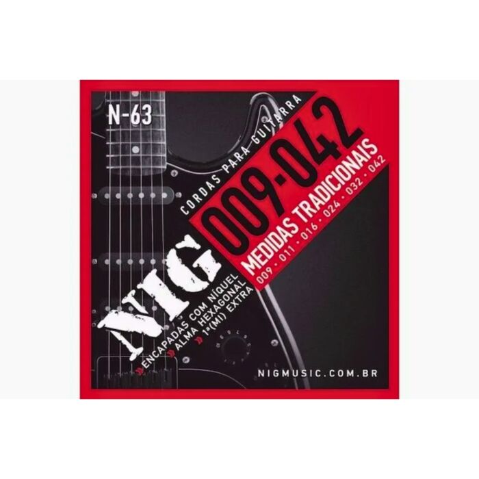 Encordoamento Guitarra 009 1ª Mi Extra + Palheta N63 Nig 1