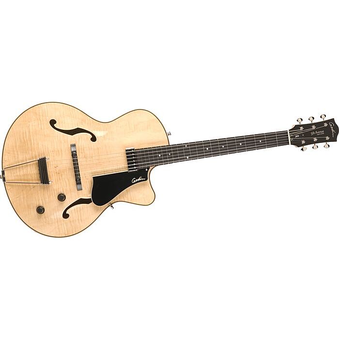 Godin 5th ave jazz nat flame guitarra  GUITARRA SEMI-AC&UacuteSTICA GODIN 5TH AVENUE JAZZ NATURAL FLAME 035069, MODELO CLÁSSICO COM CORDAS DE AÇO. -godin 5th ave jazz nat flame guitarra ID-3027