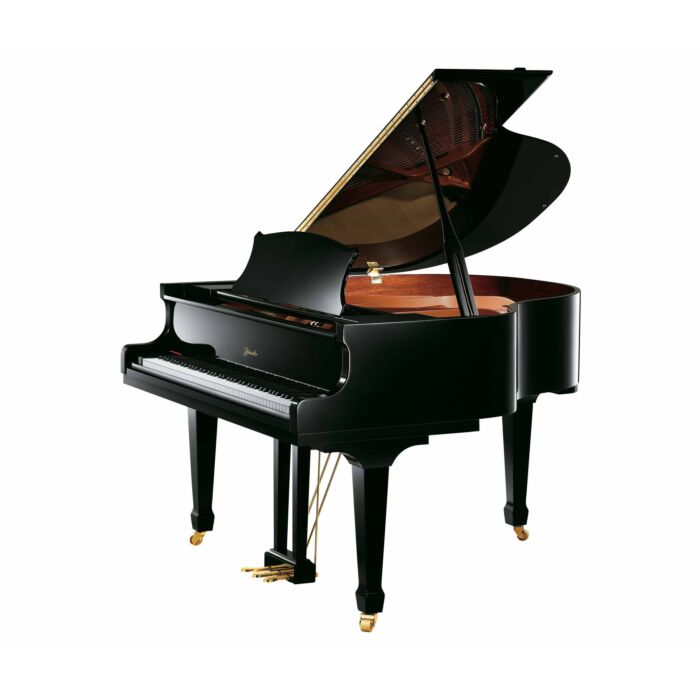 Piano de cauda ritmüller r8 Ritmüller R8 - Piano de cauda de 88 teclas, 3 pedais em latão fundido, 150 cm de profundidade, tábua harmônica de Spruce maciço, 9 costelas ou baralhos, tampa do teclado com amortecedores, escala Duplex, acabamento Alto Brilho 