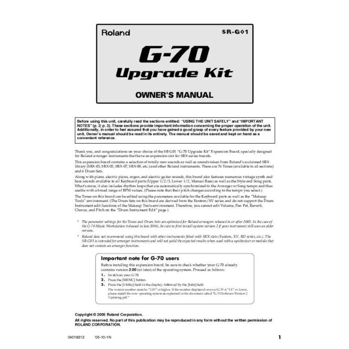 A placa de expansão Roland SR-G01 é um acessório que permite expandir as capacidades de som de teclados e sintetizadores compatíveis. Com ela, é possível adicionar novos timbres, efeitos e funcionalidades, ampliando as possibilidades criativas do músico. 