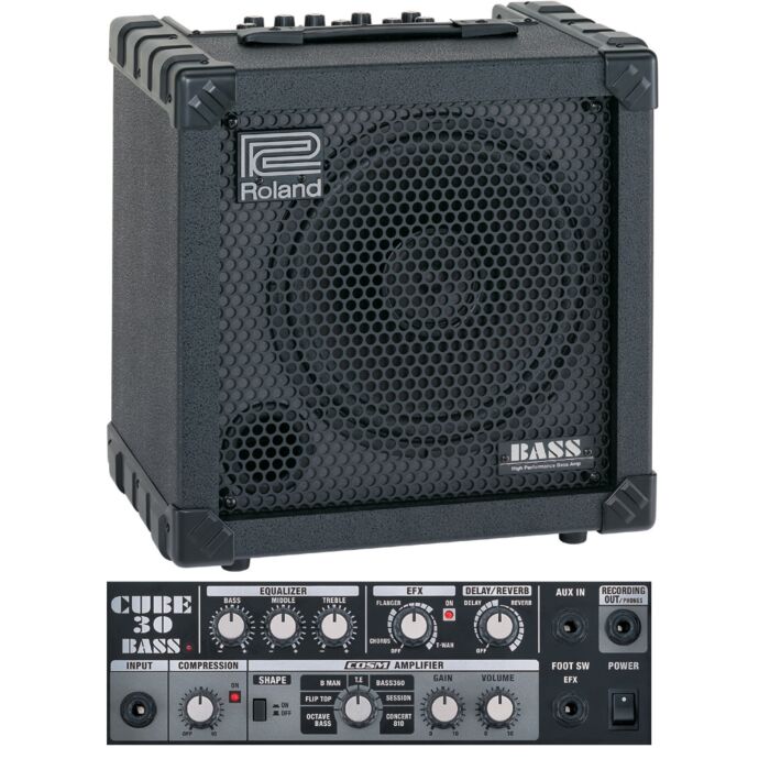 CB-30 Amplificador para contrabaixo com 30 Watts Compacto com Simulação de Amps e Efeitos Quando o assunto é amplificadores compactos para contrabaixo o CB-30 da Roland é um líder absoluto na sua categoria. Este leve e poderoso amplificador coloca 30 watt