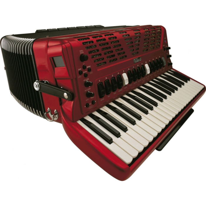 O Roland FR-7 Red V-Accordion é um acordeão eletrônico de alta qualidade, projetado para músicos profissionais e amadores avançados. Com um design elegante e moderno, este instrumento oferece uma ampla variedade de sons de acordeão, incluindo acordeões ac