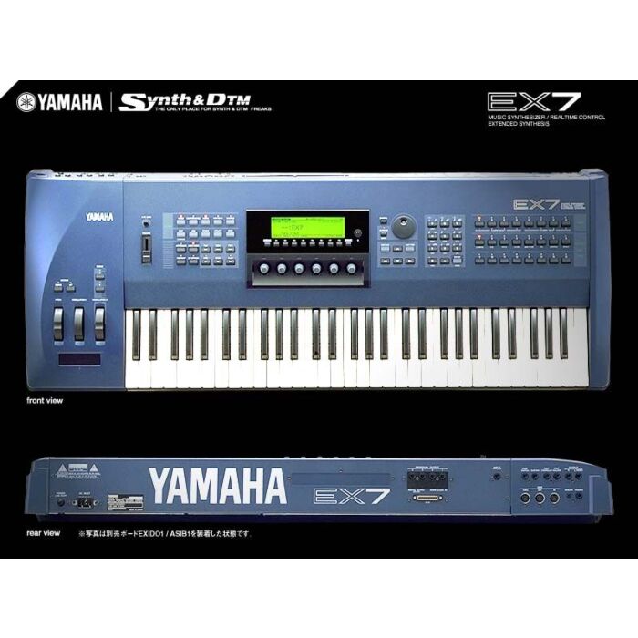 O Yamaha EX-7 é um sintetizador digital lançado em 1997, com 76 teclas sensíveis à velocidade e aftertouch. Possui uma grande variedade de sons, incluindo pianos, cordas, metais, sintetizadores e percussão, além de recursos avançados como síntese de amost O Yamaha EX-7 é um sintetizador digital lançado em 1997, com 76 teclas sensíveis à velocidade e aftertouch. Possui uma grande variedade de sons, incluindo pianos, cordas, metais, sintetizadores e percussão, além de recursos avançados como síntese de amost