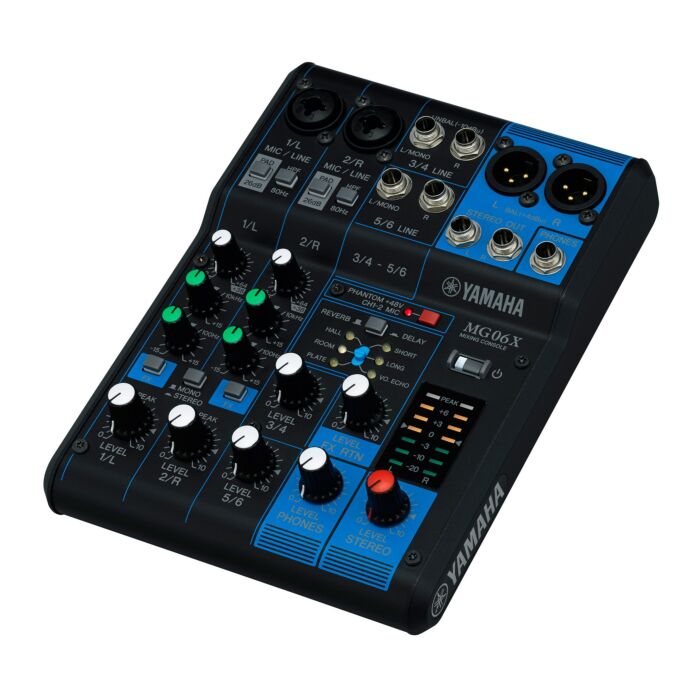 Yamaha MG06X Mixer Mixer analógico de pequenas dimensões com 6 entradas, 2 entradas D-PRE de microfone com PAD e phanton power (48V) e filtro passa altas, 2 entradas mono e 2 stereo 2 bandas de EQ., efeito interno com 6 programas Saídas XLR balanceadas, c Yamaha MG06X Mixer Mixer analógico de pequenas dimensões com 6 entradas, 2 entradas D-PRE de microfone com PAD e phanton power (48V) e filtro passa altas, 2 entradas mono e 2 stereo 2 bandas de EQ., efeito interno com 6 programas Saídas XLR balanceadas, c