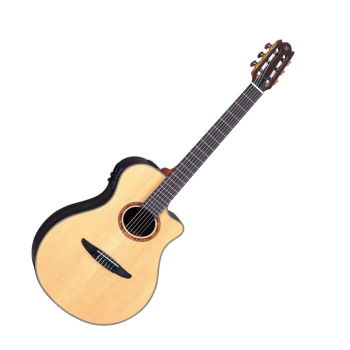 Yamaha ntx1200r violão Violão eletro-acústico, corpo fino (thin body) em Solid Rosewood, cutway, tampo em Solid Sitka Spruce, braço em African Mahogany, Pré-Amp System 61 A.R.T. com afinador, 2 way Contact Pickups. Acompanha Case. Cor: Natural .-yamaha nt