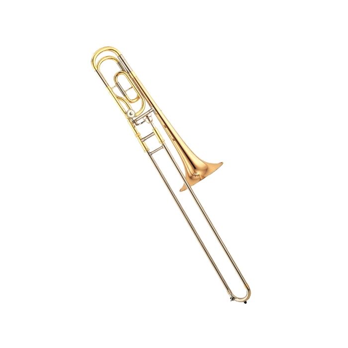 Yamaha YSL-446GE Trombone Trombone tenor baixo (Bb/F), latão dourado, calibre médio largo 13.34mm (0.525 ), campana 214.4mm (8 1/2 ), pescoço grosso, bocal SL-48S, com estojo e acessórios. Mod. Intermediário.-yamaha ysl-446ge trombone ID-2282