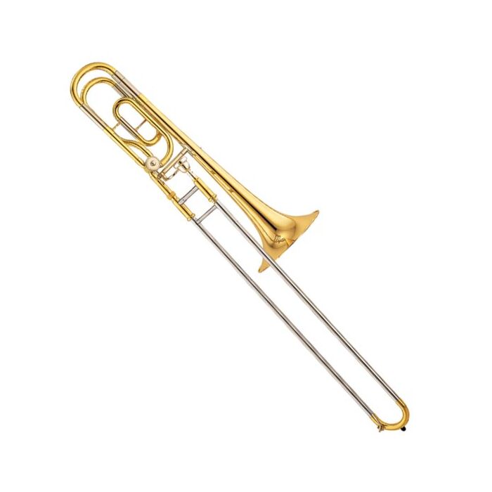 Yamaha YSL-448GE Trombone Trombone tenor baixo (Bb/F), latão dourado, calibre largo 13.89mm (0.547 ), campana 214.4mm (8 1/2 ), pescoço grosso, bocal SL-48L, com estojo e acessórios. Mod. Intermediário.-yamaha ysl-448ge trombone ID-2283