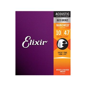 Cordas 010 Extra Light 80/20 Violão Aço Nanoweb Elixir 1