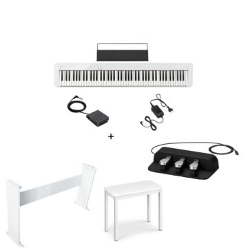 Piano Digital Casio Privia PX-S1100-Instrumento + suporte Opus + Pedal Triplo + Banqueta Saty-Branco