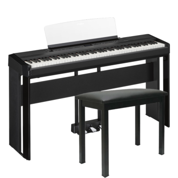 Piano Portátil Yamaha P-525 - Teclado NWX e Bluetooth-Preto-Instrumento + suporte + pedal triplo + banqueta saty