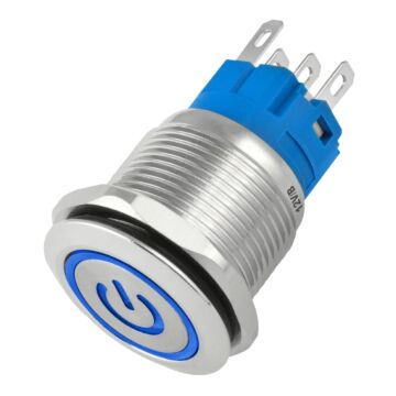 Botão On Off 19mm Prata 220v 3a Com Led Azul 12v Storm 1