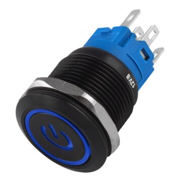 Botão On Off 19mm Preta 220v 3a Com Led Azul 12v Storm 1