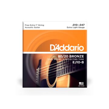 Cordas Para Violão Aço D Addario Bronze 80/20 Ej10-b+pl010 010" 047" Corda Extra Pl010 1