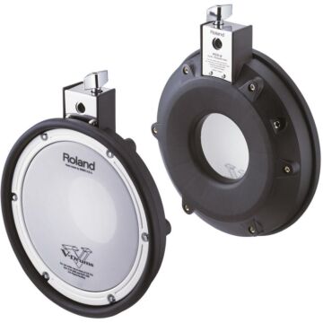 PDX-8 V-Pad™ Novíssimo pad em mesh-gead, aro expandido para 10 polegadas, para maior conforto e rim-shots precisos, com sensores de aro e pele separados, para uma melhor performance. Aro expandido; Sistema dual-trigger - sensores na pele e no aro. -