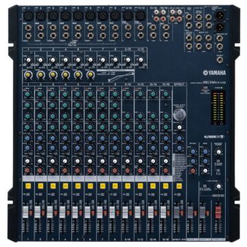 Mixer analógico com 16 entradas sendo que 10 delas para microfone com phanton power (48V), 4 entradas estéreo, knob de ganho nos 10 primeiros canais, 6 knobs de controle de compressão, 3 bandas de EQ com filtro passa altas, 2 aux . Send + 1 Effect send e 